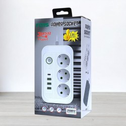 Мережевий фільтр з вимикачем Power Socket F015 на 3 розетки, 3 USB, 1 Type-C, 2500W, довжина 3м